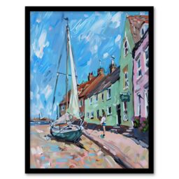 Artery8 Aldeburgh Harbour Acrylic Painting Sailboat Framed Art Print in Blue - Size: A4 - thumbnail 1