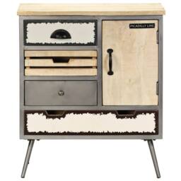 Berkfield Home Sideboard Solid Mango Wood & Steel 65x33x76 cm in Grey - Size: 65 x 33 x 76 cm - thumbnail 2