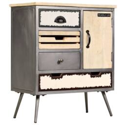 Berkfield Home Sideboard Solid Mango Wood & Steel 65x33x76 cm in Grey - Size: 65 x 33 x 76 cm