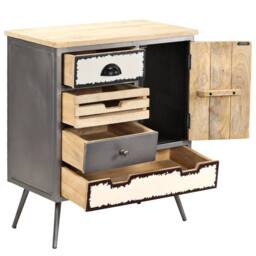 Berkfield Home Sideboard Solid Mango Wood & Steel 65x33x76 cm in Grey - Size: 65 x 33 x 76 cm - thumbnail 3