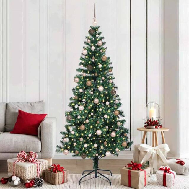 Berkfield Home Artificial Pre-lit Christmas Tree Green 210 cm PVC & Metal - image 1