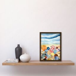 Artery8 Seaside Beachcombing Colourful Seashells & Beach Pebbles Watercolour Painting Artwork Framed Wall Art Print A4 in Brown - thumbnail 2