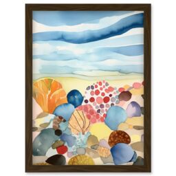 Artery8 Seaside Beachcombing Colourful Seashells & Beach Pebbles Watercolour Painting Artwork Framed Wall Art Print A4 in Brown - thumbnail 1
