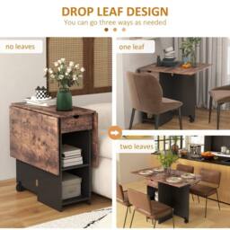 Wyld Haus Barretti Rustic Brown Folding Drop Leaf Dining Table Drawer Shelves - thumbnail 5