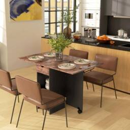 Wyld Haus Barretti Rustic Brown Folding Drop Leaf Dining Table Drawer Shelves - thumbnail 8