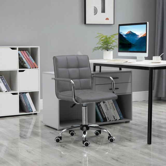 VINSETTO Mid Back PU Leather Home Office Chair Swivel Desk Chair with Arm, Wheel in Grey - image 1