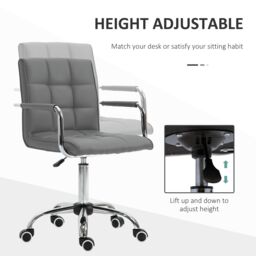 VINSETTO Mid Back PU Leather Home Office Chair Swivel Desk Chair with Arm, Wheel in Grey - thumbnail 4