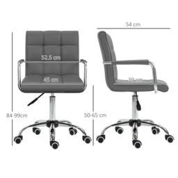 VINSETTO Mid Back PU Leather Home Office Chair Swivel Desk Chair with Arm, Wheel in Grey - thumbnail 3