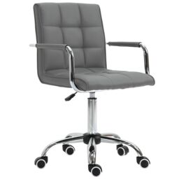 VINSETTO Mid Back PU Leather Home Office Chair Swivel Desk Chair with Arm, Wheel in Grey - thumbnail 2