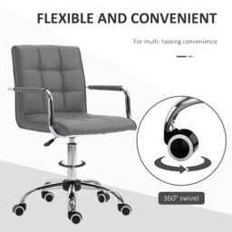 VINSETTO Mid Back PU Leather Home Office Chair Swivel Desk Chair with Arm, Wheel in Grey - thumbnail 6