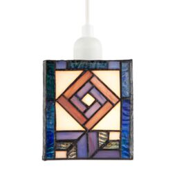 Happy Homewares Classic Art Denergy savingTiffany Square Box Pendant Shade in Blue & Purple - thumbnail 4