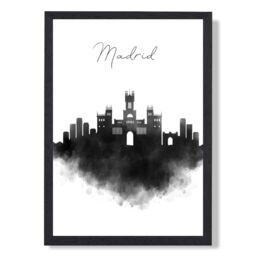 ARTZE Madrid Watercolour Skyline City Framed Print SIZE: A2 with Black Frame - Size: A4 - thumbnail 1