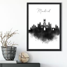 ARTZE Madrid Watercolour Skyline City Framed Print SIZE: A2 with Black Frame - Size: A4 - thumbnail 2