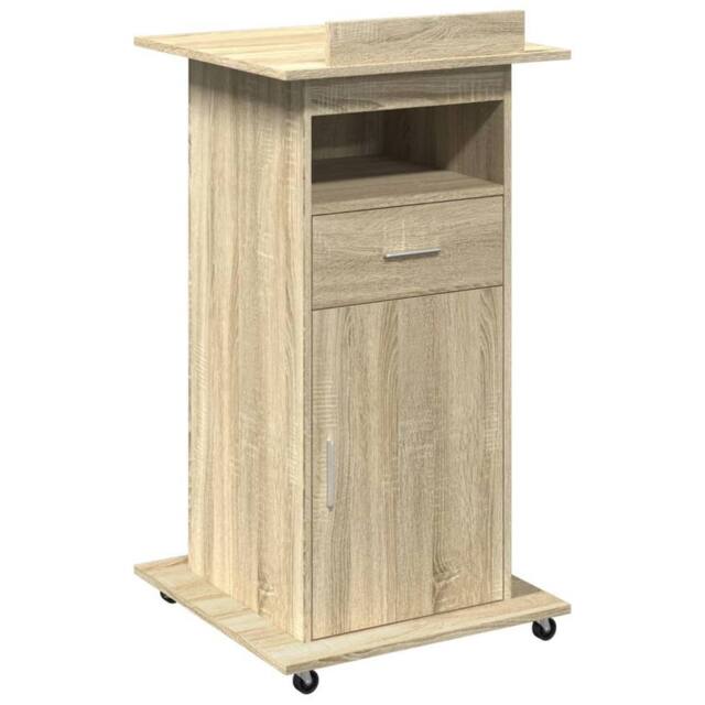 Berkfield Home Lectern with Wheels & Drawer Sonoma Oak 55x55x107 cm Engineered Wood in Light Tan - Size: 55 x 55 x 107 cm - image 1