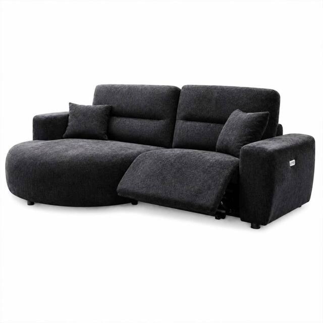 Furnishings For Less UK Denton Black Left Hand Electric Recliner Chaise Sofa Chenille Fabric - image 1