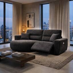 Furnishings For Less UK Denton Black Left Hand Electric Recliner Chaise Sofa Chenille Fabric - thumbnail 3