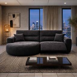 Furnishings For Less UK Denton Black Left Hand Electric Recliner Chaise Sofa Chenille Fabric - thumbnail 4