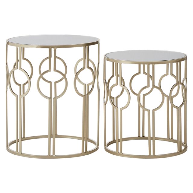 Orsina Set of 2 Circle Design Champagne Tables, Modern Round Stackable Sofa Side Tables, Mirrored Top End Tables in Gold - image 1