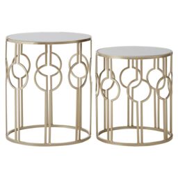 Orsina Set of 2 Circle Design Champagne Tables, Modern Round Stackable Sofa Side Tables, Mirrored Top End Tables in Gold - thumbnail 1