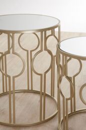 Orsina Set of 2 Circle Design Champagne Tables, Modern Round Stackable Sofa Side Tables, Mirrored Top End Tables in Gold - thumbnail 4