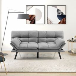 Costway 2 Seat Convertible Loveseat Sofa Bed Memory Foam Sleeper Couch 3-level Adjust in Grey - thumbnail 3