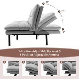 Costway 2 Seat Convertible Loveseat Sofa Bed Memory Foam Sleeper Couch 3-level Adjust in Grey - thumbnail 5
