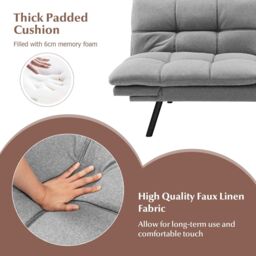 Costway 2 Seat Convertible Loveseat Sofa Bed Memory Foam Sleeper Couch 3-level Adjust in Grey - thumbnail 6