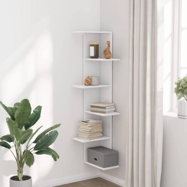 Berkfield Home Wall Corner Shelf White 36.5x36.5x140 cm Engineered Wood - image 1