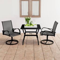 Berkfield Home Sturdy 3 Piece Garden Dining Set Textilene & Steel in Grey - thumbnail 2