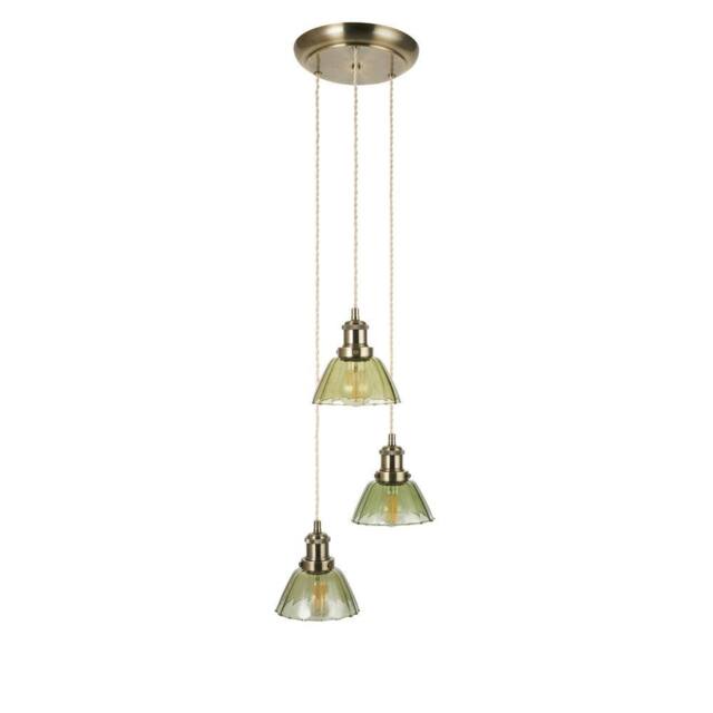 First Choice Lighting Vintage - Green Glass with Antique Brass 3 Light Cluster Pendant in Bronze - image 1