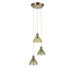 First Choice Lighting Vintage - Green Glass with Antique Brass 3 Light Cluster Pendant in Bronze