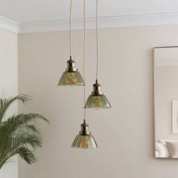 First Choice Lighting Vintage - Green Glass with Antique Brass 3 Light Cluster Pendant in Bronze - thumbnail 9