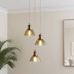 First Choice Lighting Vintage - Green Glass with Antique Brass 3 Light Cluster Pendant in Bronze - thumbnail 8