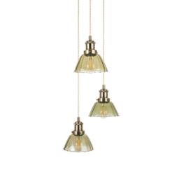 First Choice Lighting Vintage - Green Glass with Antique Brass 3 Light Cluster Pendant in Bronze - thumbnail 2