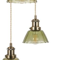 First Choice Lighting Vintage - Green Glass with Antique Brass 3 Light Cluster Pendant in Bronze - thumbnail 4