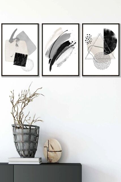 ARTZE Abstract Black Grey Ivory Watercolour Shapes Framed Wall Art - Medium - Size: W45 cm x H62 cm x D20mm - image 1