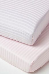 Homescapes Cotton Stripe Fitted Cot Sheets 330 Thread Count, 2 Pack in Pink - thumbnail 1