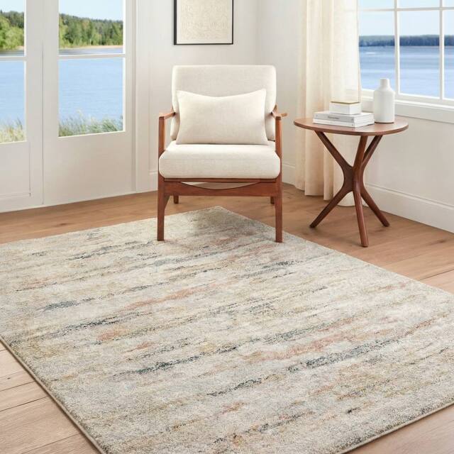 Livabliss Avellino-Abstract Beige Grey Blue Modern Marble High Pile Living Rug - Size: 200 cm x 280 cm - image 1