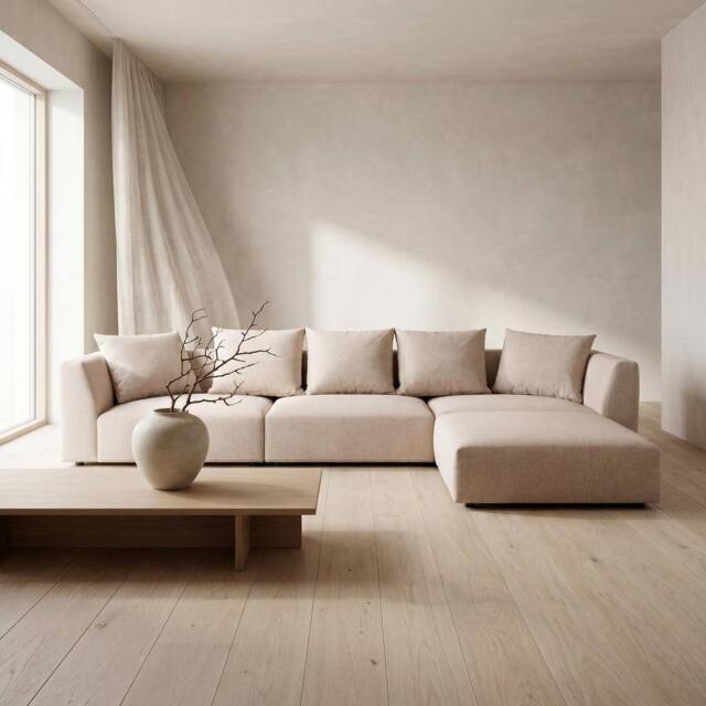 Abakus Direct Tokyo Large Corner Sofa Brushed Tweed Fabric with Deep Seats in Cream - image 1