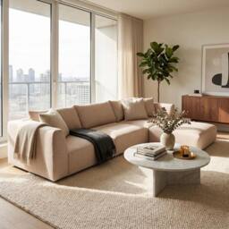 Abakus Direct Tokyo Large Corner Sofa Brushed Tweed Fabric with Deep Seats in Cream - thumbnail 2
