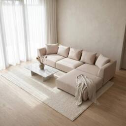 Abakus Direct Tokyo Large Corner Sofa Brushed Tweed Fabric with Deep Seats in Cream - thumbnail 3
