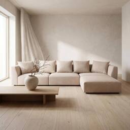 Abakus Direct Tokyo Large Corner Sofa Brushed Tweed Fabric with Deep Seats in Cream - thumbnail 1