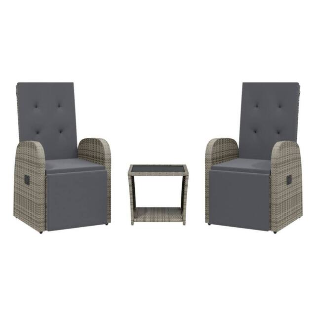 Berkfield Home 3 Piece Garden Dining Set with Cushions Grey Poly Rattan - image 1