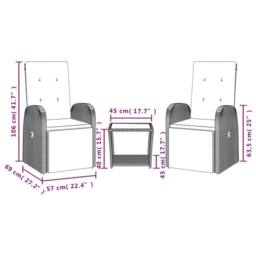 Berkfield Home 3 Piece Garden Dining Set with Cushions Grey Poly Rattan - thumbnail 4