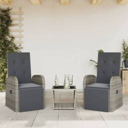 Berkfield Home 3 Piece Garden Dining Set with Cushions Grey Poly Rattan - thumbnail 2