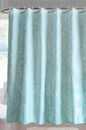 Neel Blue Flower Design Polyester Shower Curtain, Water Resistant Bathroom Curtains in Light Blue - Size: 180 cm width x 180 cm drop - thumbnail 1