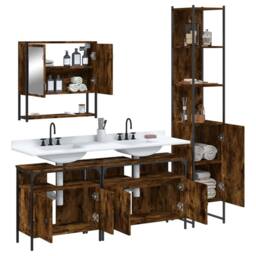 Berkfield Home Durable 4 Piece Bathroom Furniture Set Smoked Oak Engineered Wood in Brown - thumbnail 4