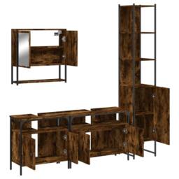 Berkfield Home Durable 4 Piece Bathroom Furniture Set Smoked Oak Engineered Wood in Brown - thumbnail 5