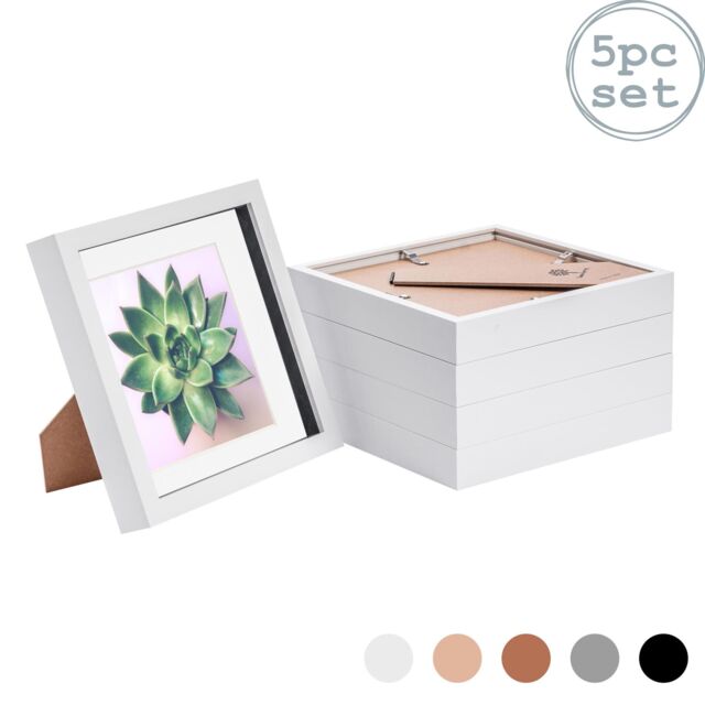 "Nicola Spring 3D Box Photo Frames - 8 x 8"" with 6 x 6"" Mount - Grey Mount - Pack of 5 in White" - image 1