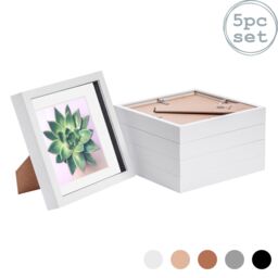 "Nicola Spring 3D Box Photo Frames - 8 x 8"" with 6 x 6"" Mount - Grey Mount - Pack of 5 in White" - thumbnail 1